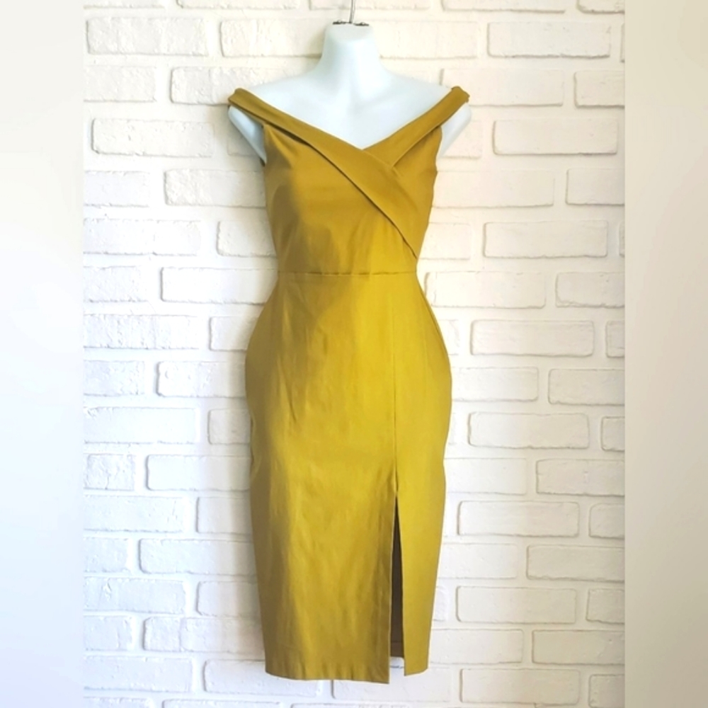 ASOS Vesper Bardot Midi Pencil Wiggle Retro Dress Size 2-4